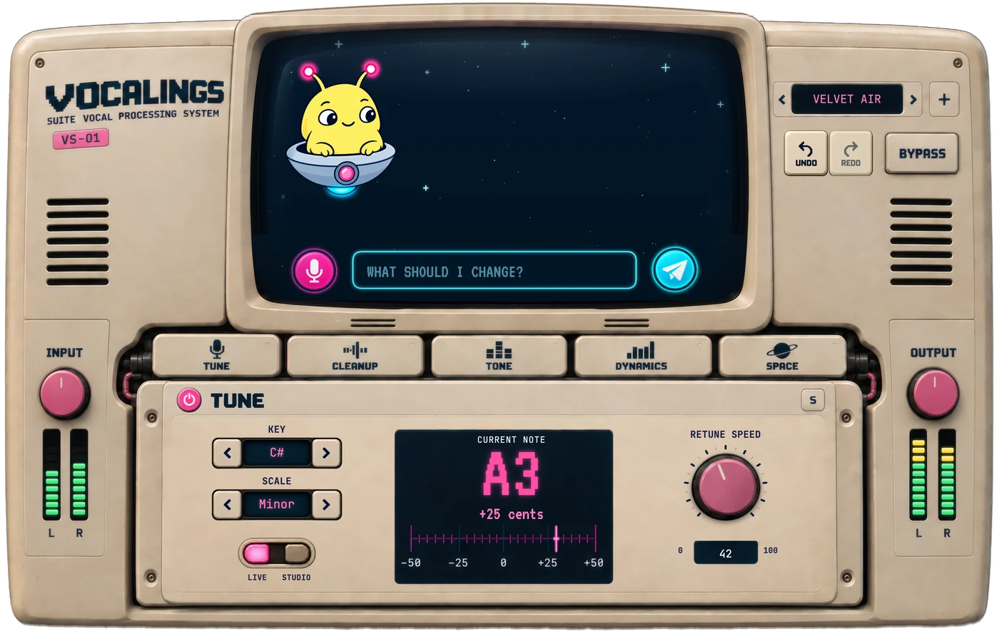 Vocalings Suite: the screen, the five module keys and the open module
